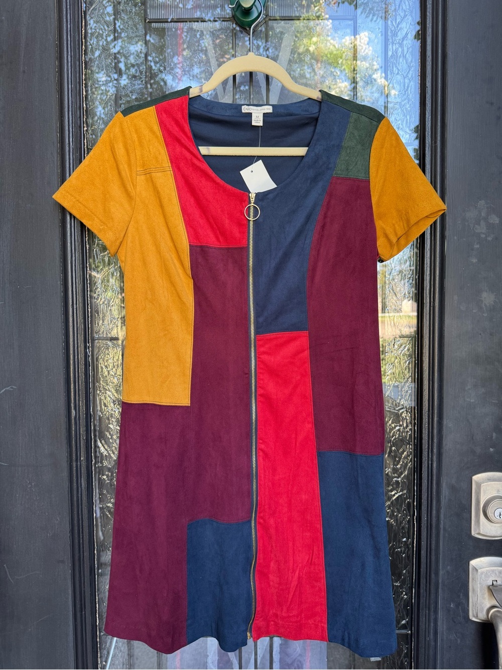 NWT Cato Faux Suede Patchwork Colorblock Shift Dress Night Sky Zip Up M Medium